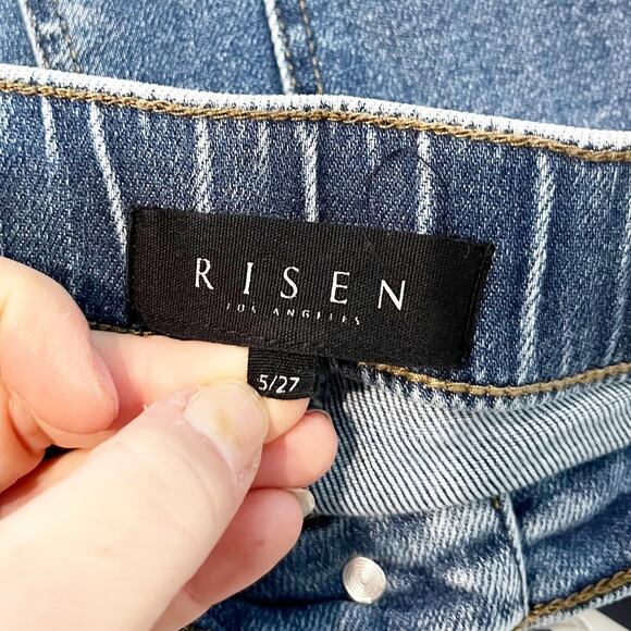 Risen Denim Mid Rise Flare Jeans With Drawstring and Front Pockets Blue 5 / 27 - Picture 2 of 13